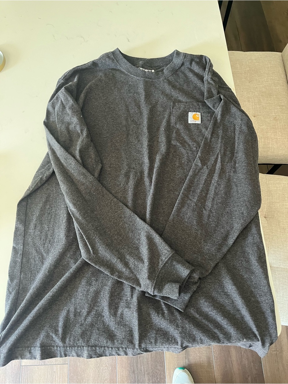 Carhartt Charcoal Long-Sleeve Pocket Tee with Logo Patch